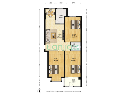 秀水苑小区 3室1厅1卫 109平方