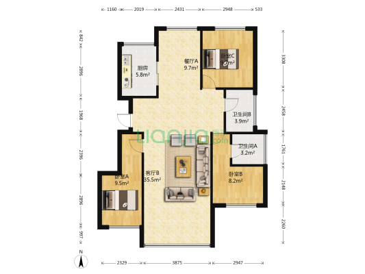 金城花园 3室2厅2卫 117平方