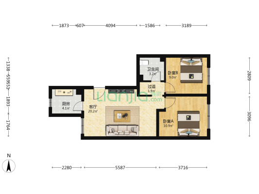 仁悦居7号院 2室1厅1卫 78平方
