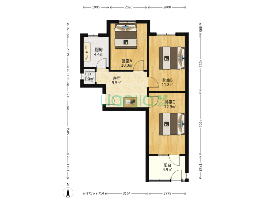 泰华街243号 3室1厅1卫 68平方