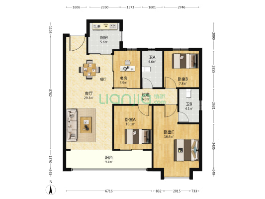 映东华府 4室1厅2卫 132平方