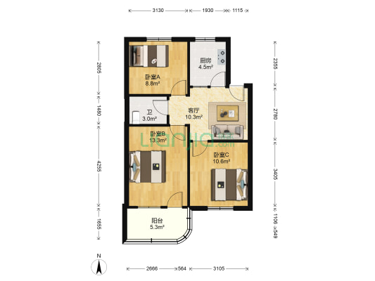 砖桥巷 3室1厅1卫 67平方