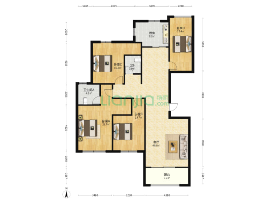 永硕龙庭湾A区 4室1厅2卫 137平方