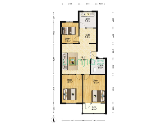 天同四季花园 3室1厅1卫 90平方