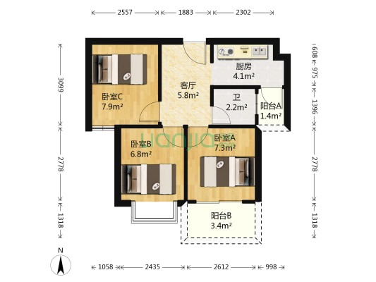 和园小区 3室1厅1卫 59平方