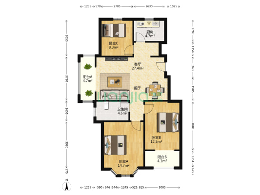 滨湖御景湾 3室1厅1卫 109平方