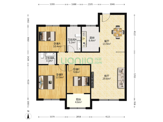 金鼎·尚城 3室2厅2卫 139平方