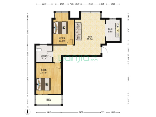 万和苑 2室1厅1卫 88平方