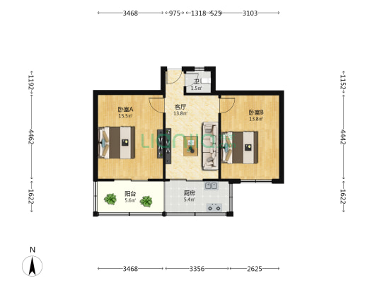中原中路118号院 2室1厅1卫 59平方
