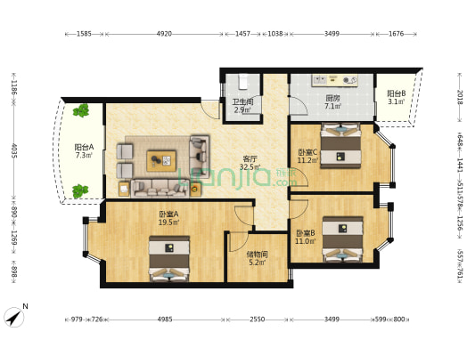 龙井桂苑 3室1厅1卫 111平方