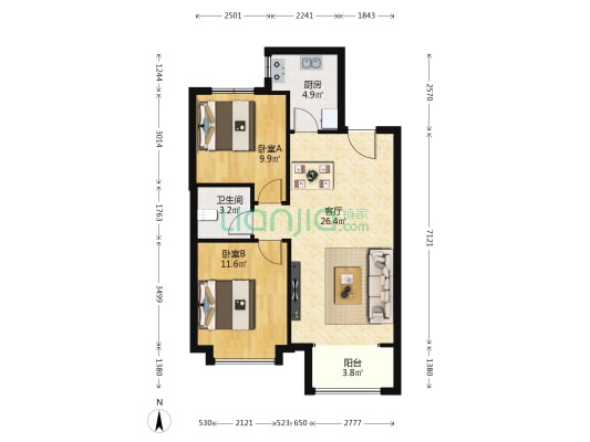 金科博翠湾 2室1厅1卫 87平方