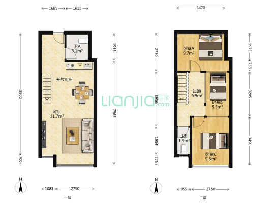 茵悦立方 3室1厅2卫 45平方