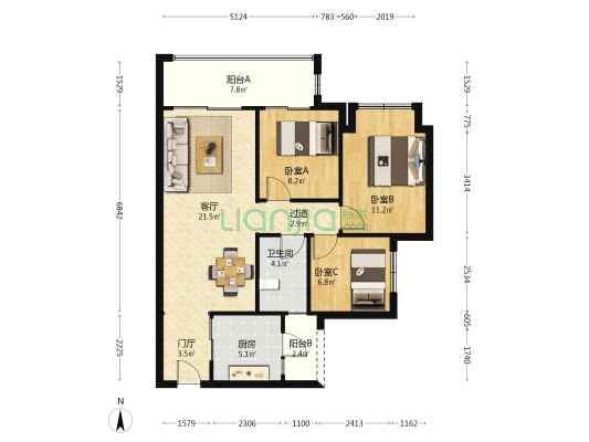 招商渝天府溪屿 3室1厅1卫 85平方