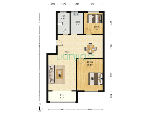绿城馨苑 2室1厅1卫 89平方