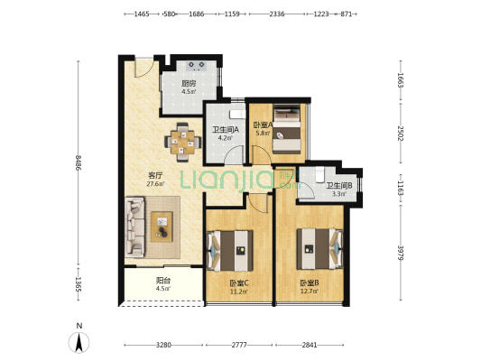 保利上宸 3室1厅2卫 92平方