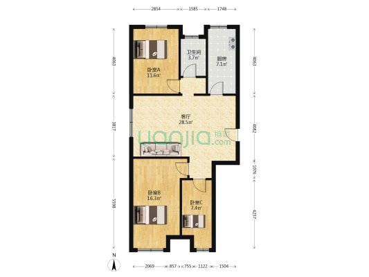 长春远大购物广场 3室1厅1卫 103平方