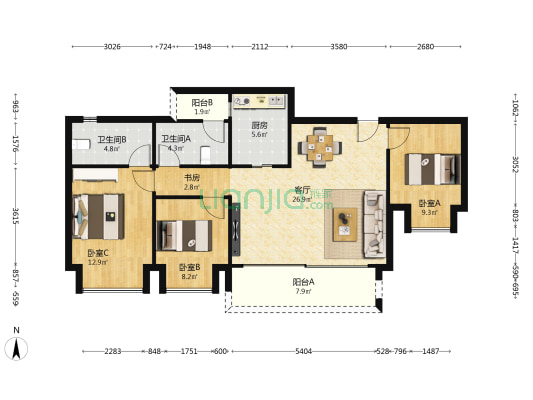 华宇金科锦绣原麓 4室1厅2卫 116平方