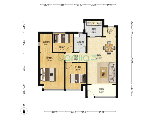 广银·海云台 3室1厅1卫 92平方