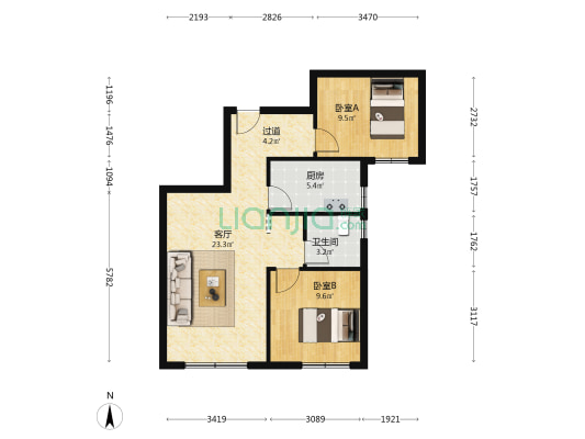中建城崇和湾 2室1厅1卫 86平方