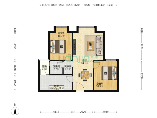 金玉小区 2室1厅2卫 77平方
