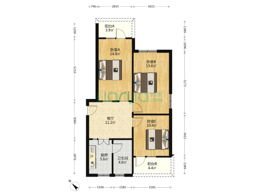 鼓楼北二街40号院 3室1厅1卫 75平方