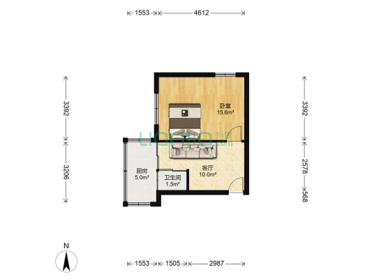 六纬路学区海华社区 1室1厅1卫 35平方