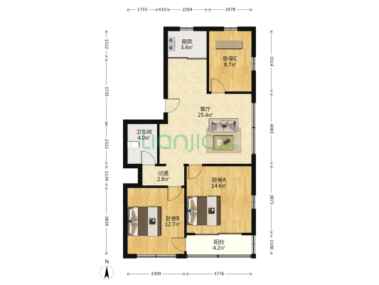 海滨教工宿舍 3室1厅1卫 93平方