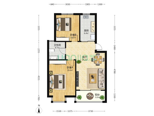 新河花苑南区 2室1厅1卫 80平方