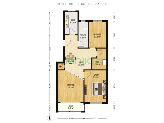 凯成苑 2室1厅1卫 132平方