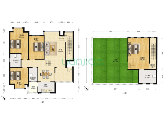 永达粼江枫景③区 4室1厅3卫 156平方