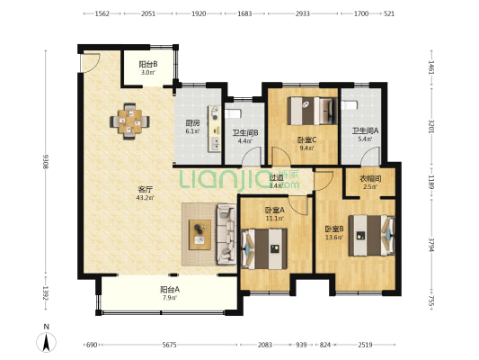 宁熙悦府 3室1厅2卫 148平方