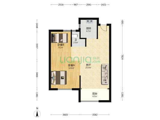 融盛里 2室1厅1卫 78平方