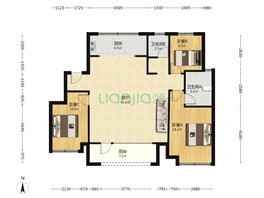 樾府国际  精装大三居 楼前5000平景观花园  中高楼层-户型图