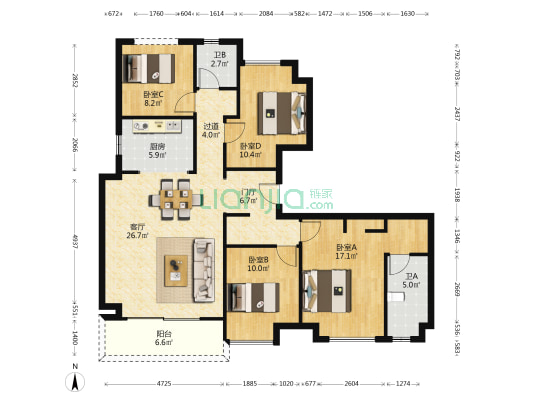金茂长沙国际社区 4室1厅2卫 130平方