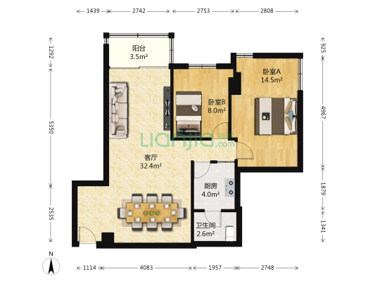 新安街城管宿舍 2室1厅1卫 77平方