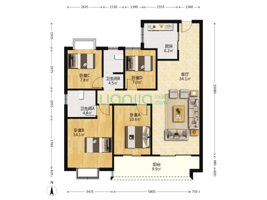 雅居乐雅尊府 4室1厅2卫 129平方