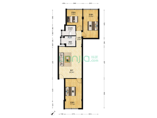张自忠路14号 3室1厅1卫 95平方