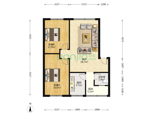 永乐巷2号 2室1厅1卫 88平方