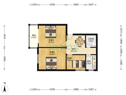 西流湾小区 3室1厅1卫 72平方