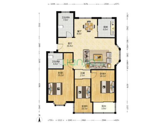金城阳光苑 3室2厅2卫 125平方