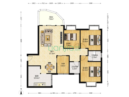 新宏国际社区 4室1厅2卫 113平方