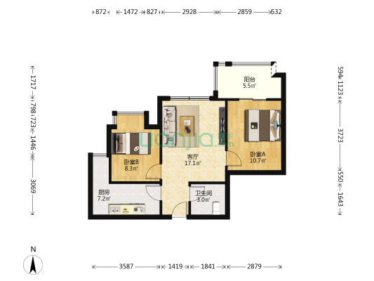 星悦领地 2室1厅1卫 63平方
