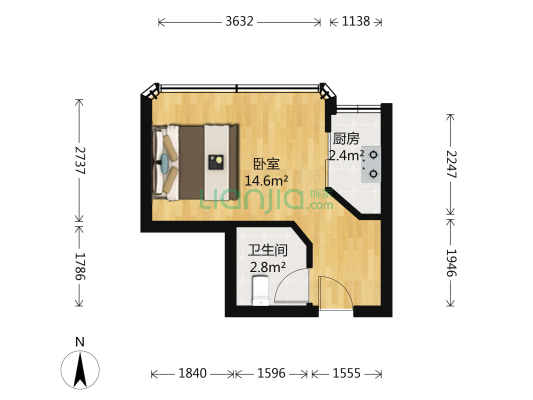 赛元大厦 1室0厅1卫 36平方