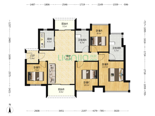 金科·集美御峰北地块 4室1厅2卫 116平方