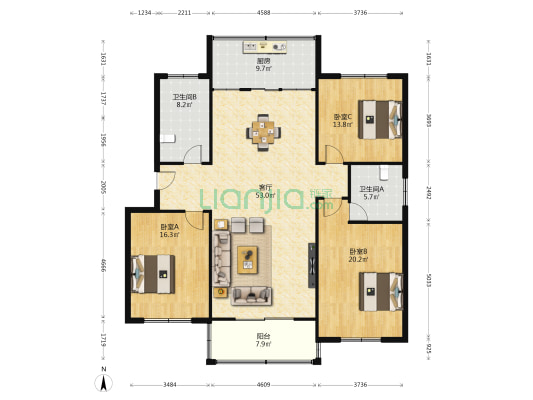联通公司家属院(文祥路) 3室1厅2卫 159平方