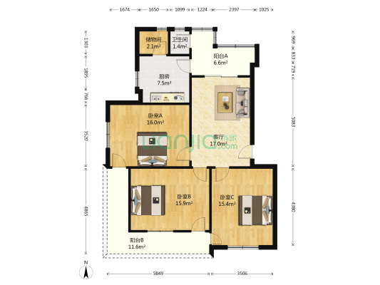 106地质队小区西区 3室1厅1卫 97平方