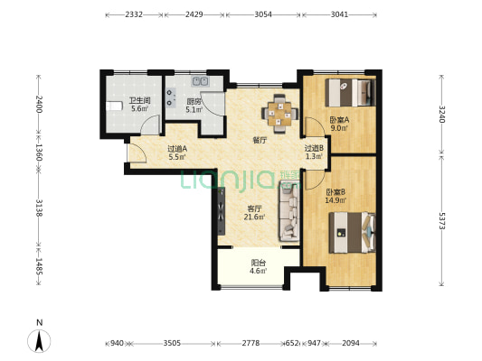 名宇桂香园 2室1厅1卫 93平方