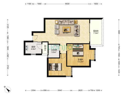白河苑小区 2室1厅1卫 85平方