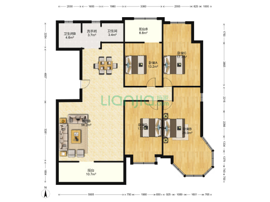 锦绣花园 4室1厅3卫 180平方