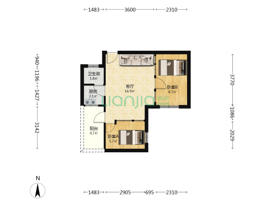 奇星药厂宿舍 2室1厅1卫 48平方
